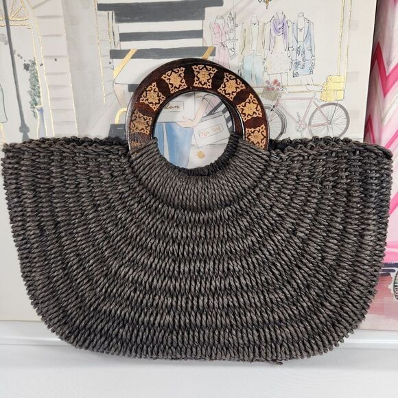 Coldwater Creek Black Wicker Large Tote - Picture 1 of 7